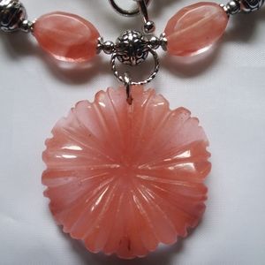 189 Carats Hibiscus Cherry Quartz Necklace Set